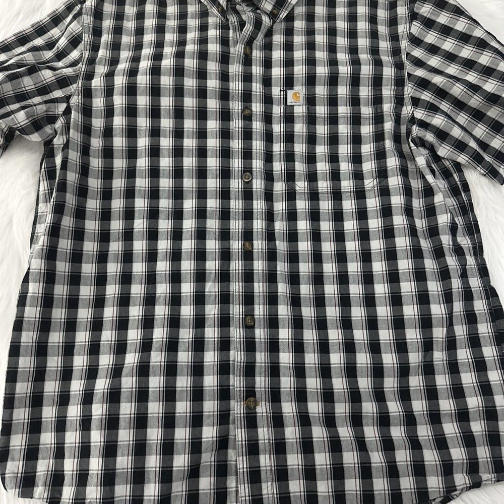 Carhartt Men’s Short Sleeve Button Up Shirt Plaid Relaxed Fit Large